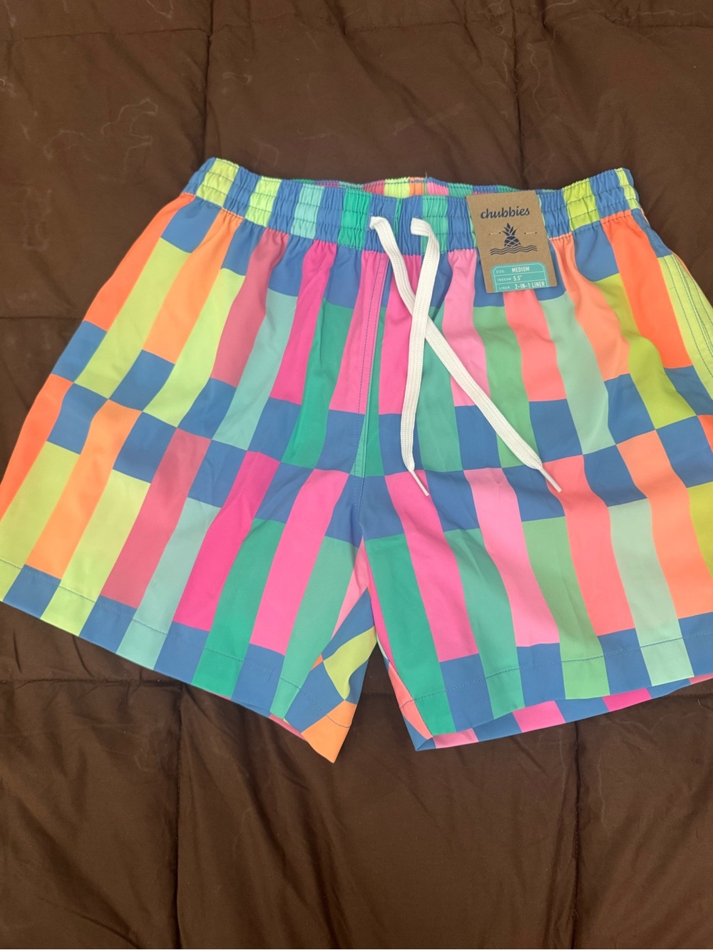 Chubbies Neon Multi-Check Swim Shorts in Green, Blue, Pink, Orange, Yellow